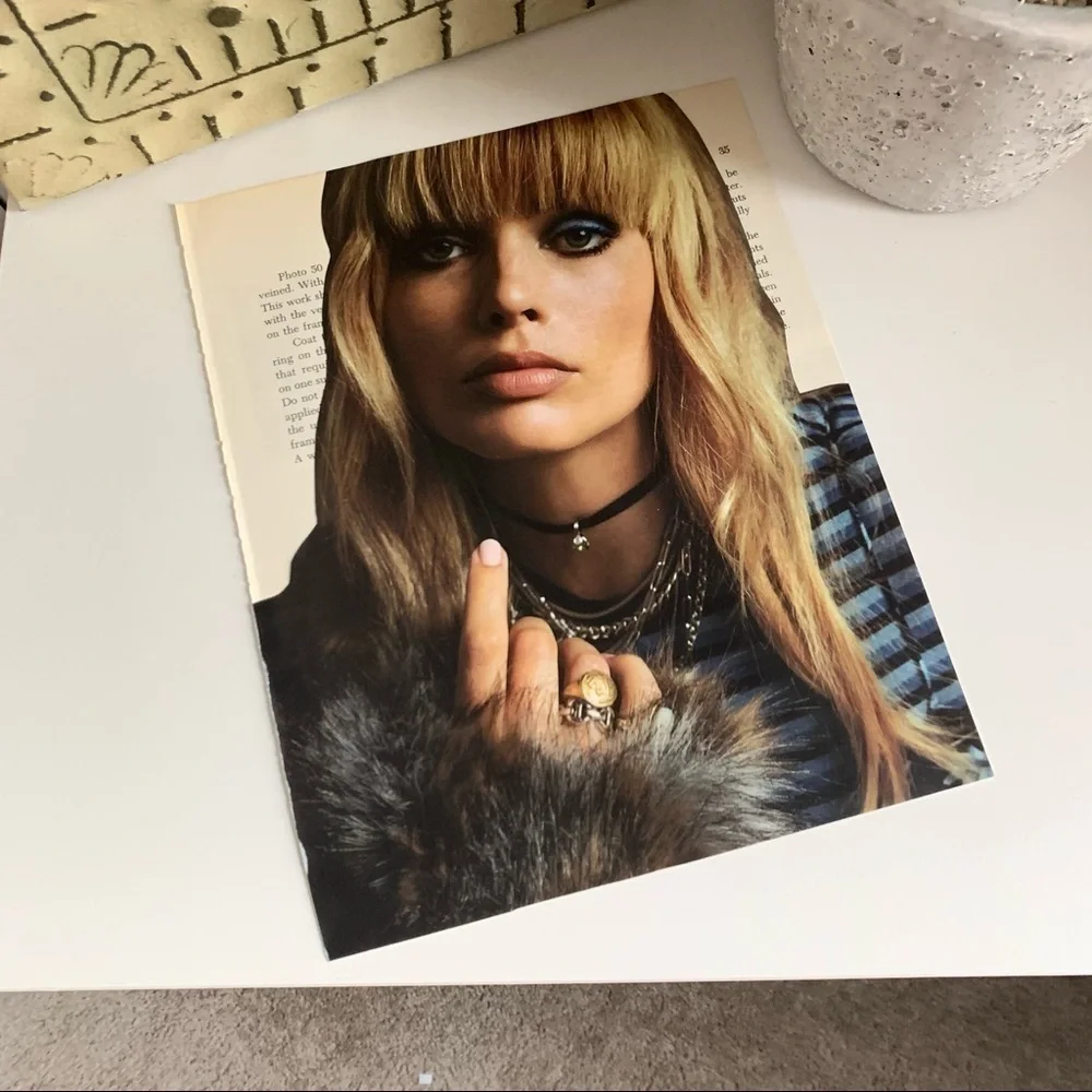 Editorial Collage Wall Art Margot Robbie Blonde Portrait Grunge Chic Aesthetic